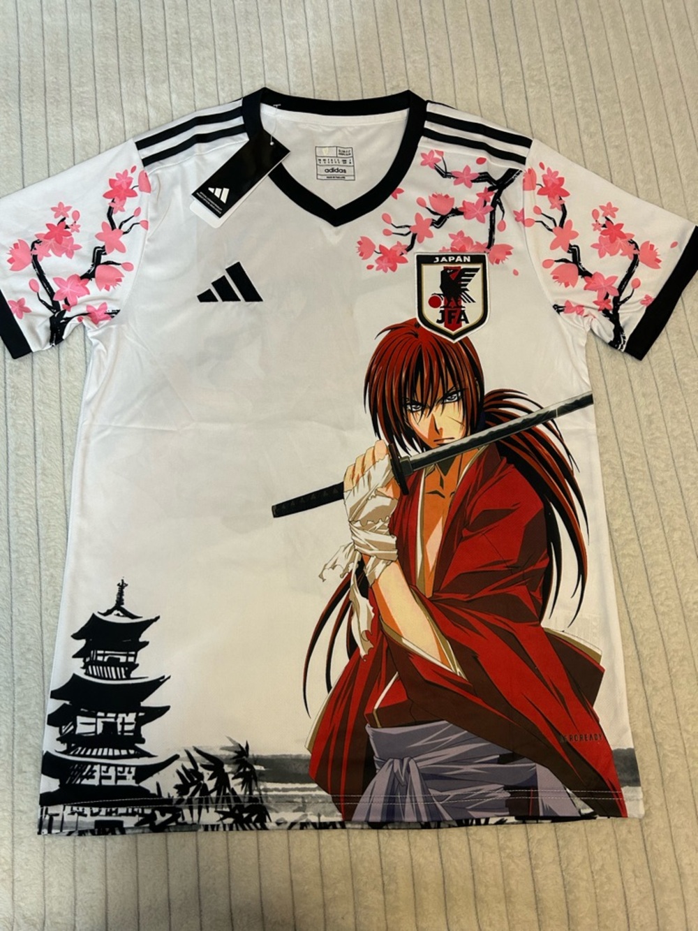 adidas White & Pink Japan Soccer Jersey with Samurai Graphic